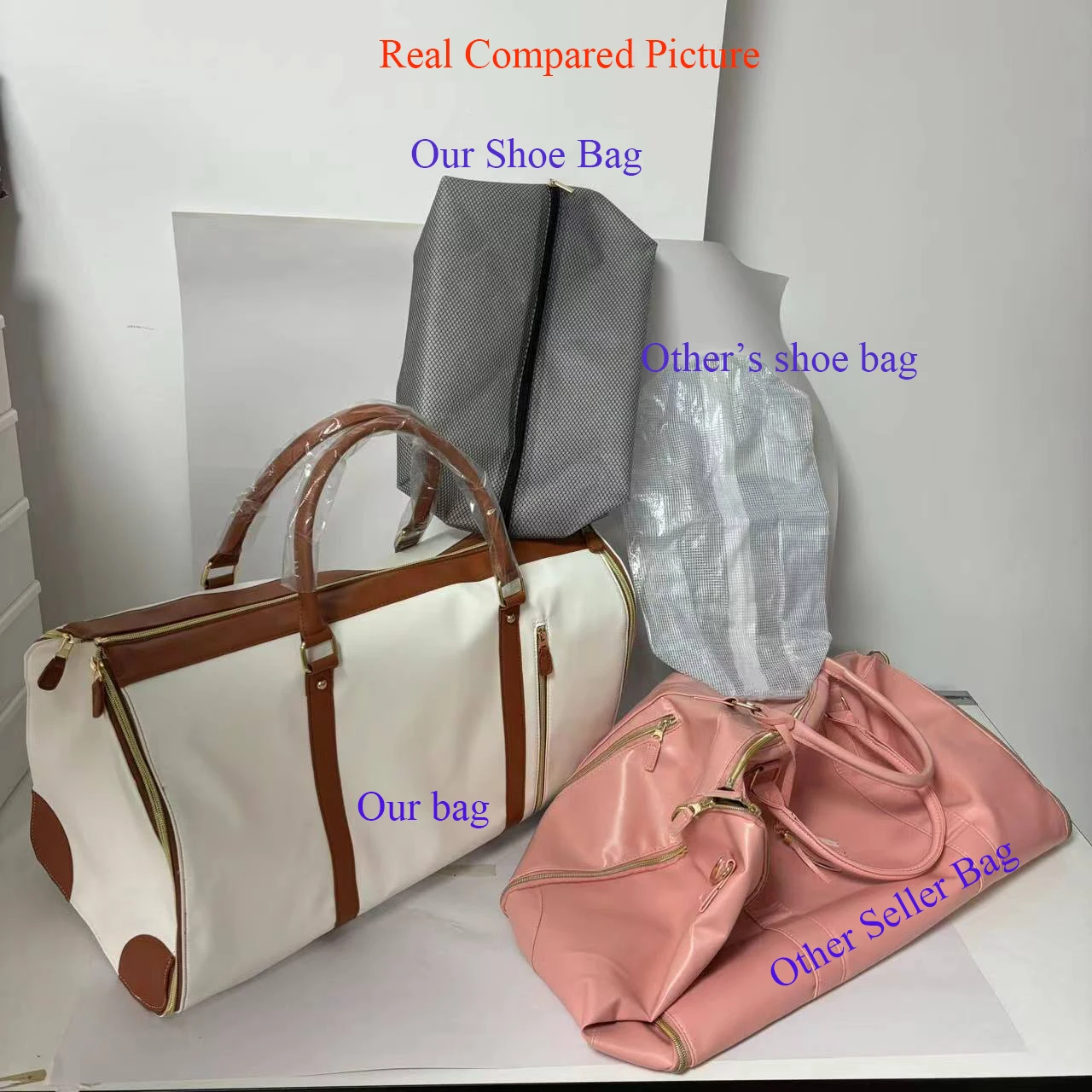 Bolsa de ropa de cuero PU con letras personalizadas para mujer, bolso de traje plegable de Pu de gran tamaño para viaje