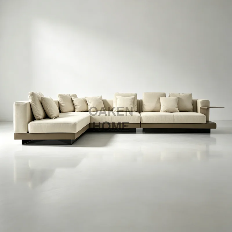OAKEN Modern Luxury L-Shaped Corner Modular Leather Sofa Italian Design Sectional Couch Living Room Sofa Custom Home Furniture