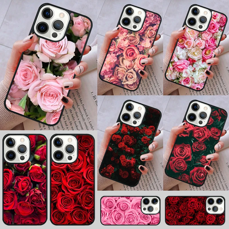 Leuchtend rote Rosen Blumen Handy hülle Abdeckung für iPhone 14 13 15 16 Pro Max Coque 12 11 Pro Max für Apple 8 plus 7 6s Fundas