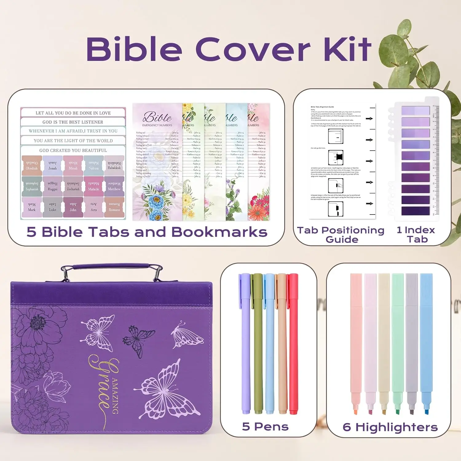 XKDOUS 24 Pcs Bible Cover Cases Set for Women Study Bible Supplies Accessories Organizer Leather Bible Bag Holder Book Carrying Case w/Handle, Mothers Day Christian Gifts for Mom Women Men Lady