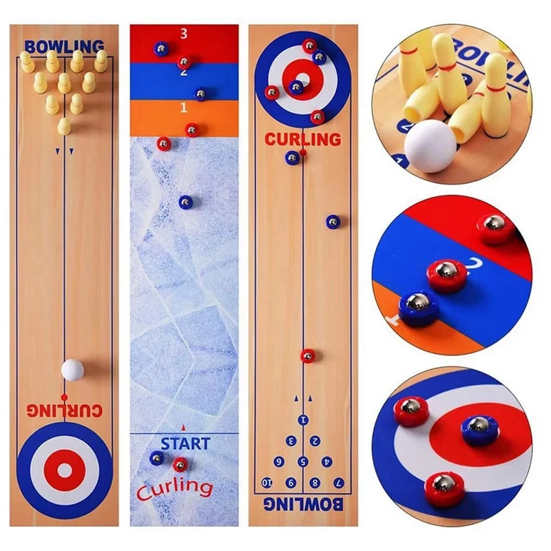 

3 in 1 Table Shuffleboard Game Curling Bowling Table Top Games HOT SALE