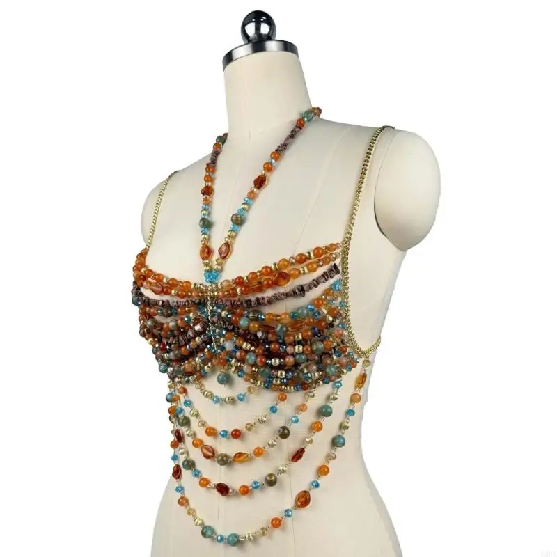 y3ne Halter Neck Crop Top with acrylic multiclor multicalor body body body chain chain stair form