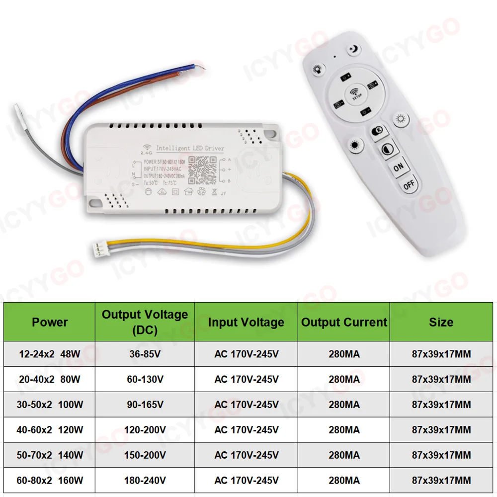 LED 드라이버 48W 80W 100W 120W 140W 160W APP 제어 천장 조명 전원 공급 장치에 대 한 2.4G 장거리 스마트 LED 변압기