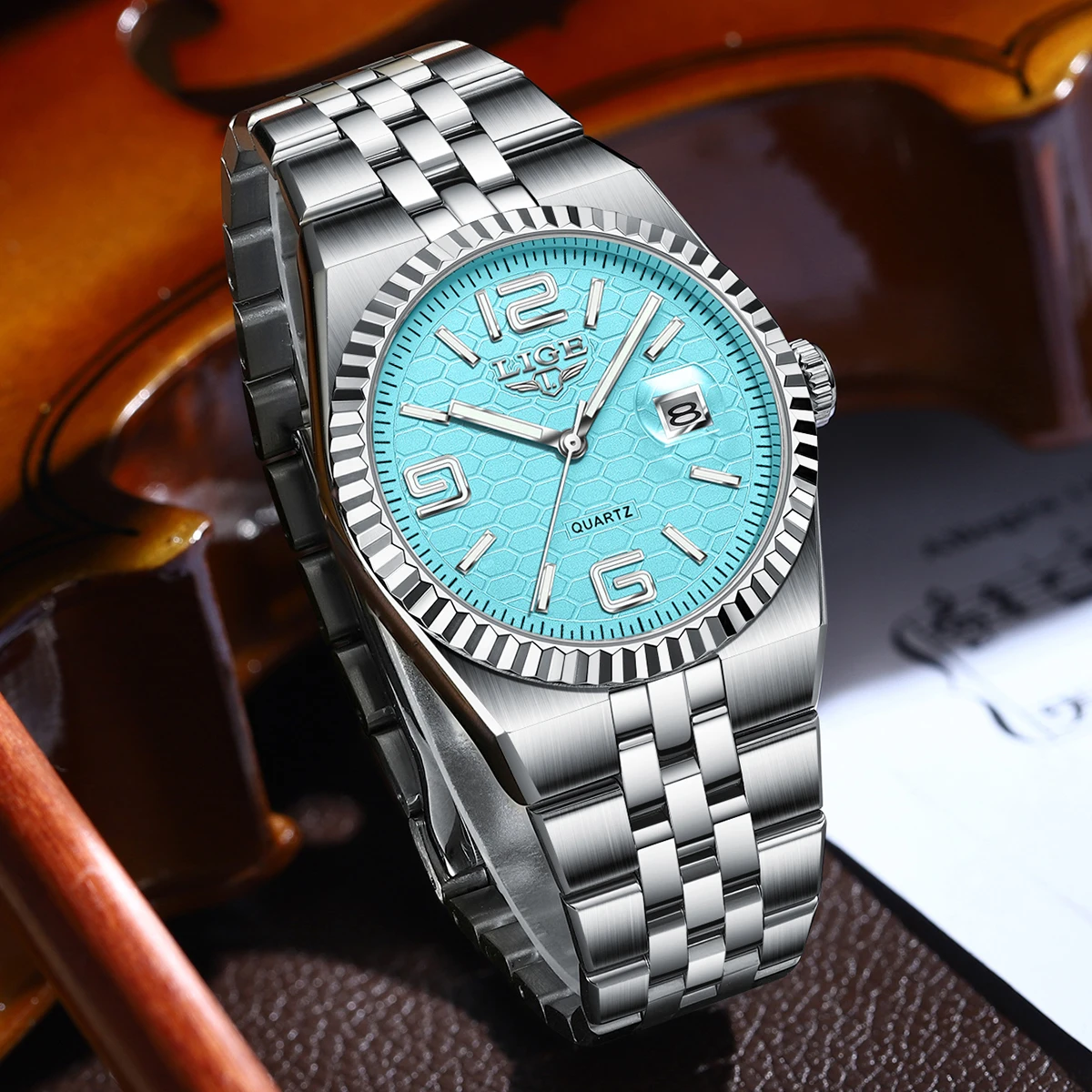 LIGE Quartz Man Watch Top Brand Luxury Business Classic Stainless Steel Band Wristwatch Auto Date Waterproof Watches for Men+Box