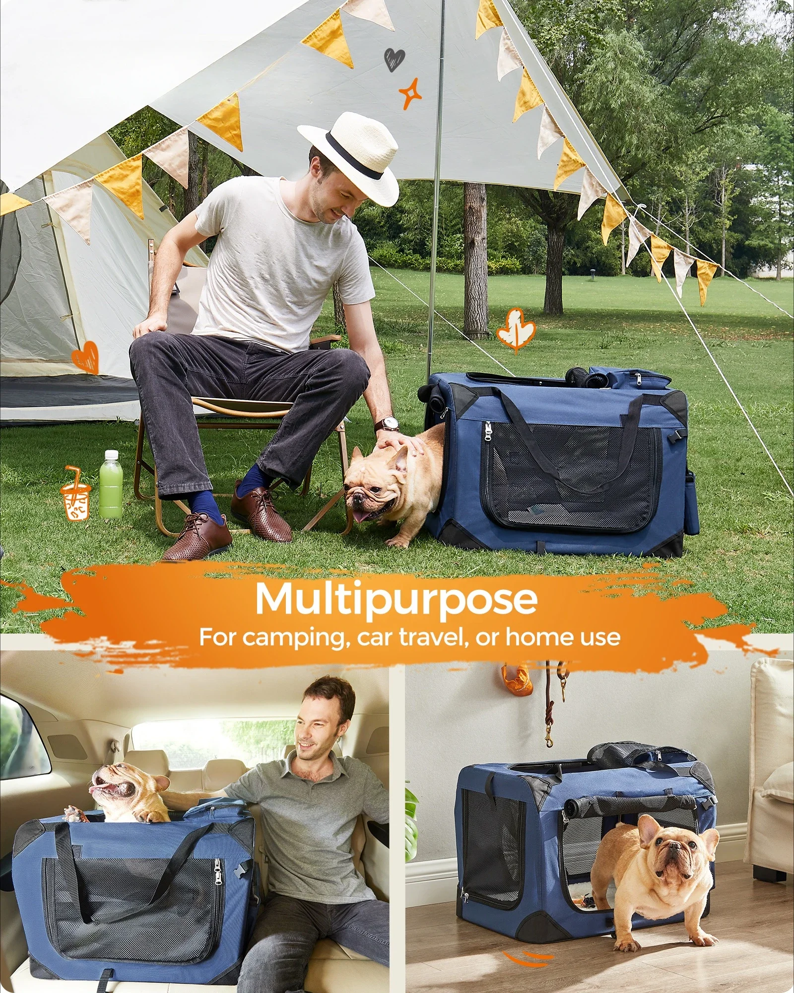 

-Foldable Portable Pet Carrier Bag Dog Cat Transport Travel Bag With Adjustable Safety Tether
