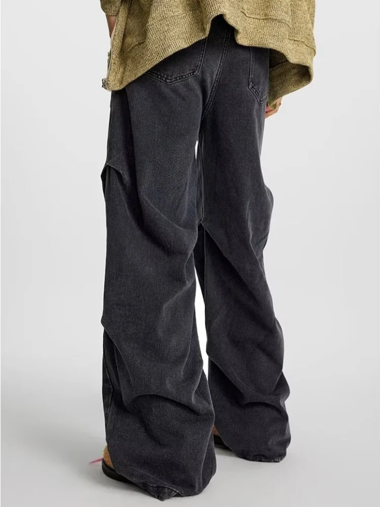 2026 Ropa Y2K Fashion Washed Black Baggy Pleated Jeans Pants Men Clothing Straight Luxury Cotton Long Trousers Pantalon Hombre
