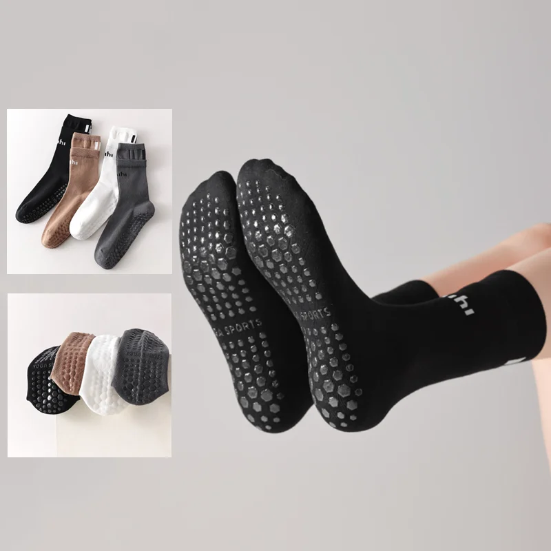 

Professional Pilates Yoga Socks Letter Print Gym Fitness Workout Indoor Floor Socks Silicone Non-slip Women's Sports Long Socks