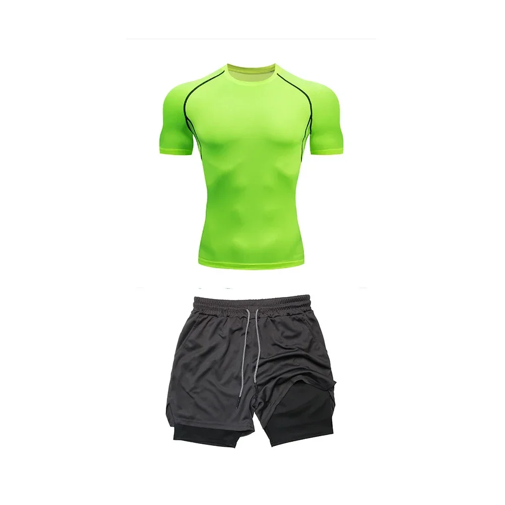 

2025 Summer New Men Fashion Sports and Leisure Set Quick drying Breathable Fitness Short sleeved Shorts Two piece Set