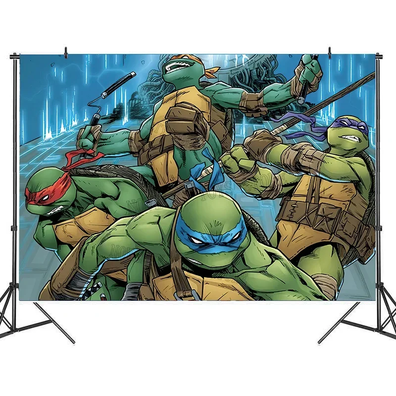 New Teenage Mutant Ninja Turtles Backdrop Vinyl Anime Party Photography Background Wall Hanging Beach Room Decor Cloth Cute Gift