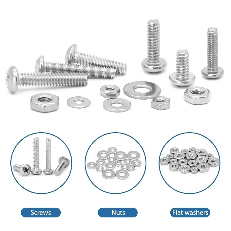 700Pcs Boxs Nuts and Bolts Assortment Kit Stainless Steel Bolts Nut Flat Washers Nuts Bolt M2M3M4M5 Phillips Pan Head Screws Set