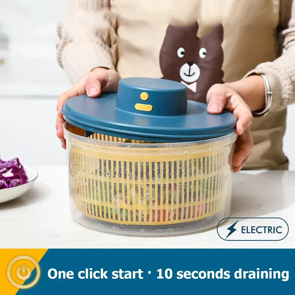 Salad Spinner Fruit Vegetable Household Salad Dehydrator Multifunctional Rechargeable Lettuce Dryer Quick Dry for Fresh Crisp