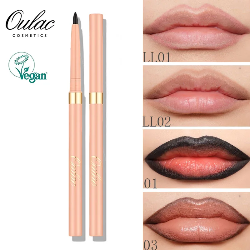 lapis-labial-oulac-a-prova-d'agua-matte-aveludado-suave-nude-preto-puro-hidratante-natural-cores-intensas-gotico-maquiagem-labial-de-longa-duracao
