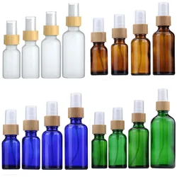 5X10X Empty Glass Spray Bottles Fine Mist Sprayer Natural Bamboo Wooden Atomizer for Perfume Oil 5/10/15/20/30/50/100ml Refill