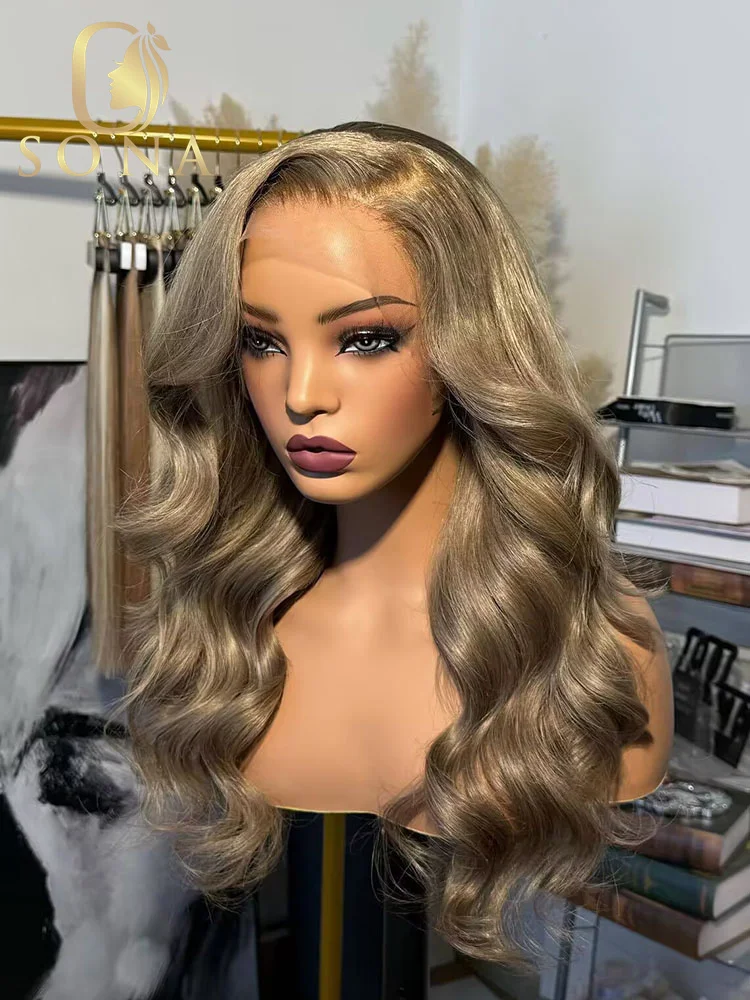 شفاف أومبير شقراء طبيعية الجسم موجة 13X4 13x6 الدانتيل الجبهة باروكة من شعر طبيعي خصلات الشعر المستعار قبل قطعها الرماد شقراء #3