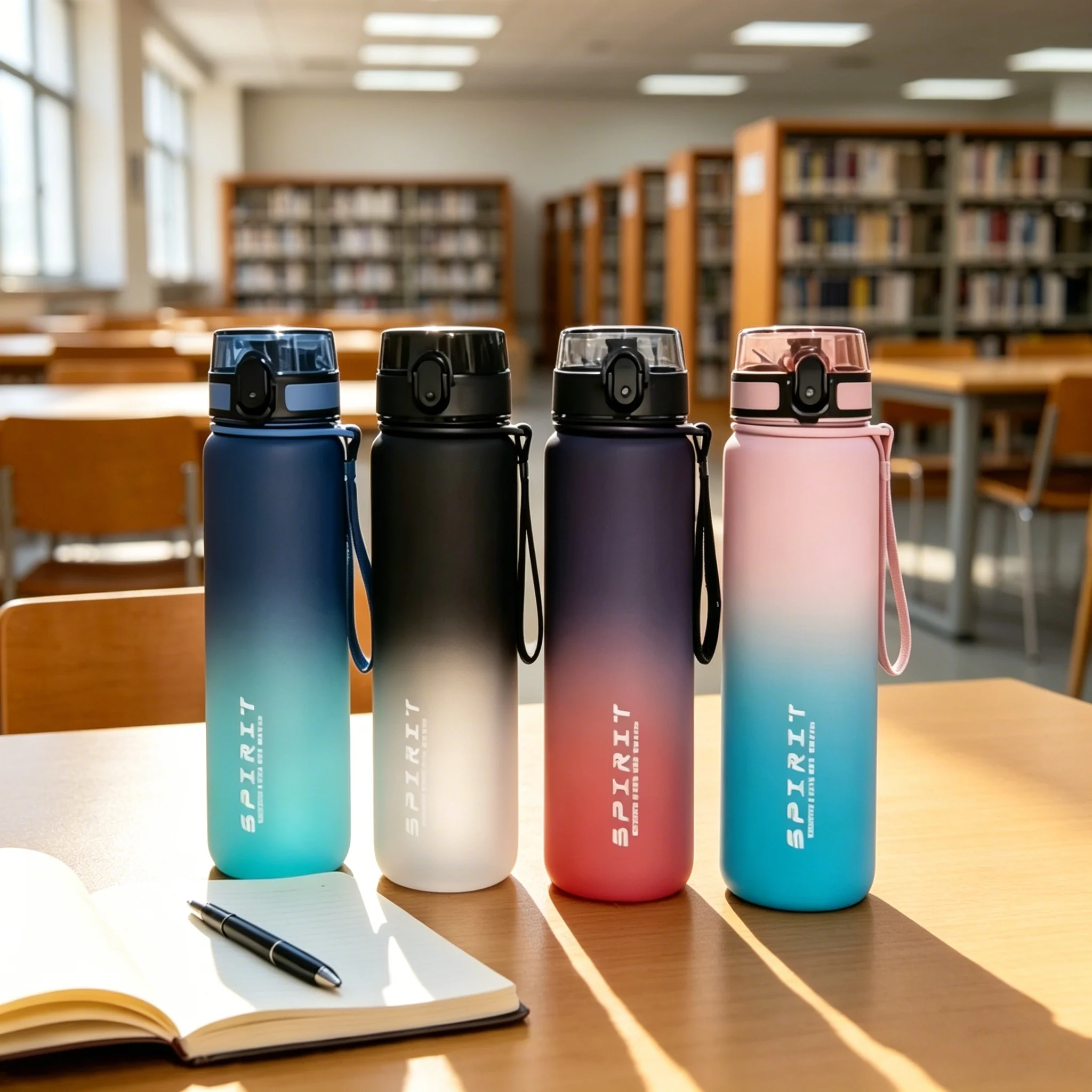 500ML/650ML/1000ML Large Capacity Sports Bottle Motivational Leak Proof Portable Reusable Plastic Cups Outdoor Travel Gym Jugs