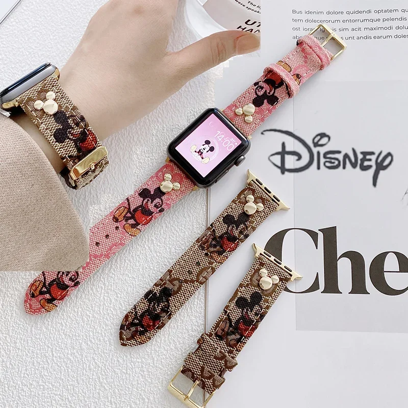 Disney Mickey Brand Luxury Watch Strap for Apple Watch Band Series 41 38 42 44 40 45mm Braided Nylon Smart Watch Band Bracelet