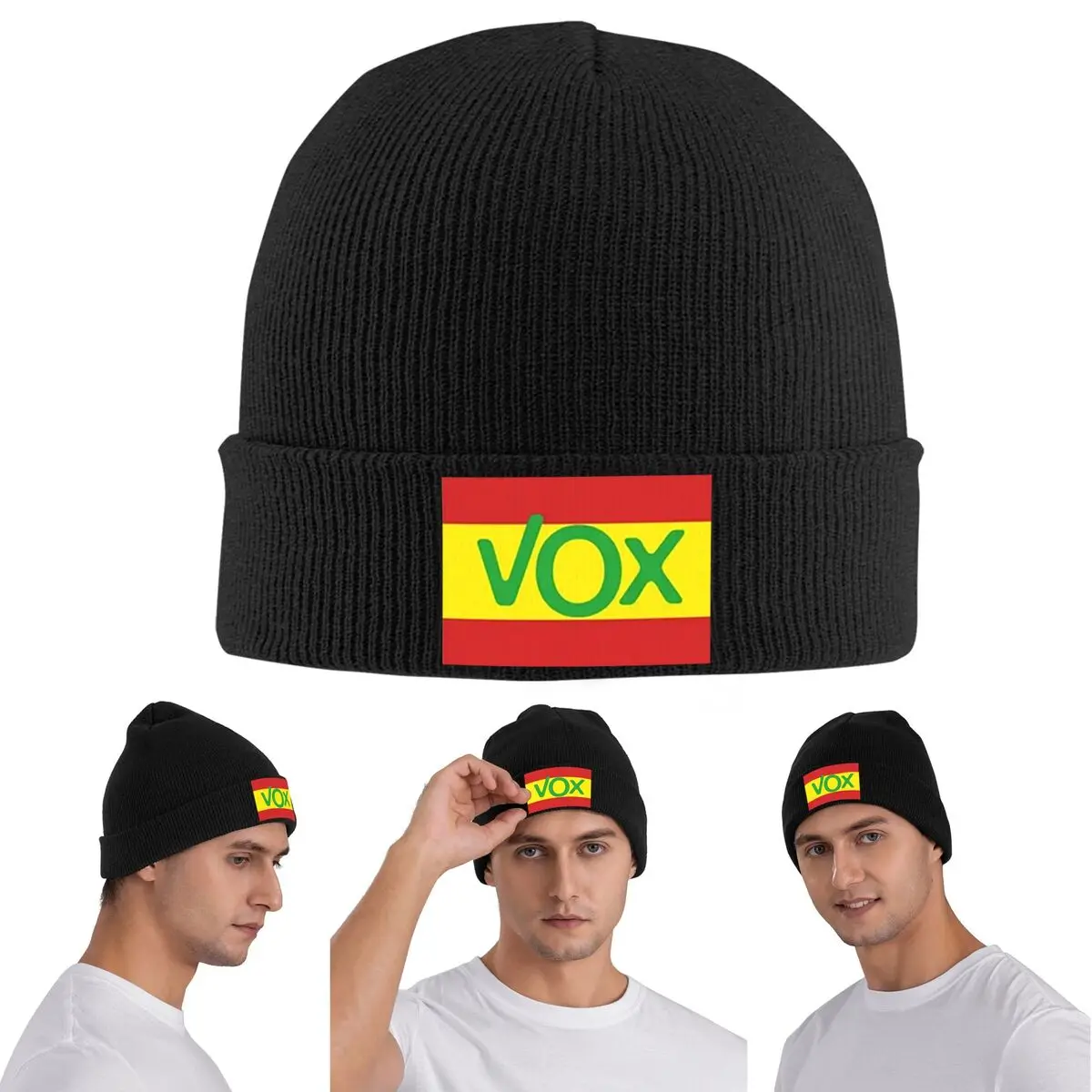 Espana Vox Logo Spain Political Party Spanish Warm Knitted Cap Winter Knit Bonnet Hat Skullies Beanies Hip Hop Caps for Unisex