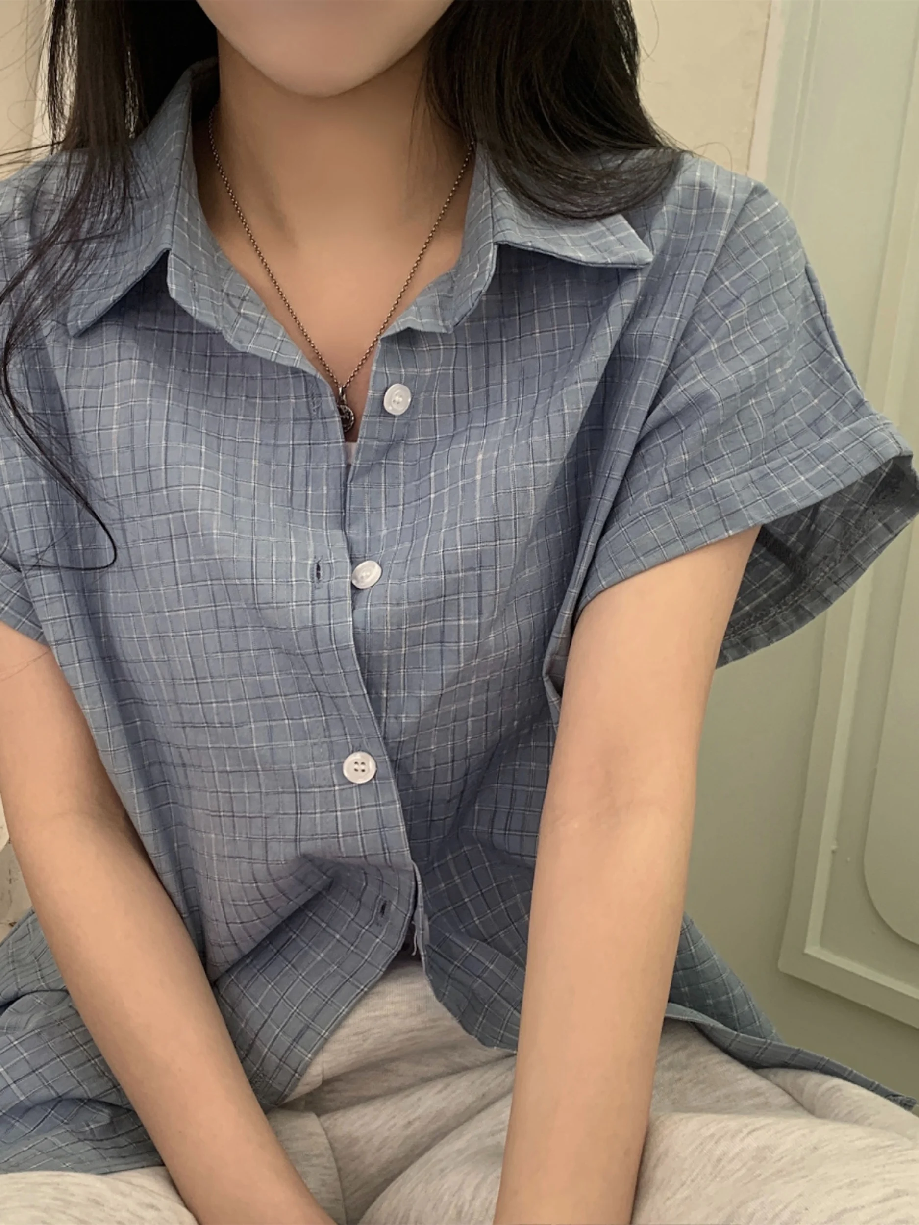 

Женский летний кардиган в клетку Fre Plaid Student Age-Defng на одной пуговице, свободный ор Sve Sli, открытый кардиган, топ в Корейском стиле