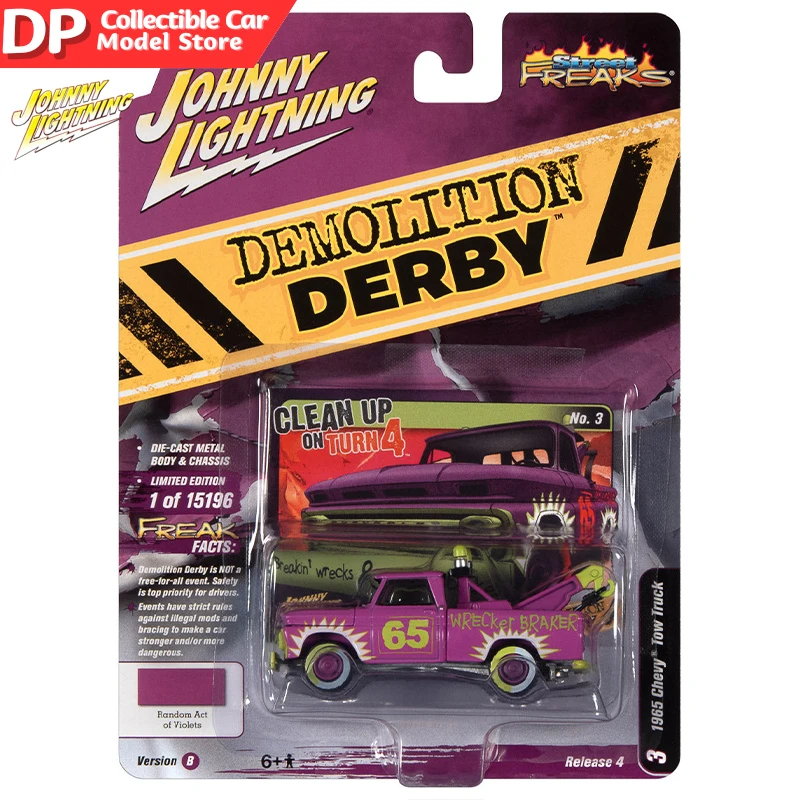 

1:64 Johnny Lightning Street Freaks 1965 Chevy Truck Tow Truck (Demolition Derby) ( Flat Bright Purple) Diecast Alloy Model Car