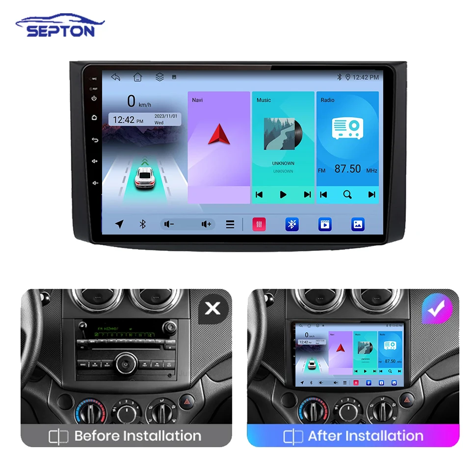 SEPTON Car Radio Carplay Android Auto 2Din Head Unit for Chevrolet AVEO T250 2006 - 2012 GPS 4G Autoradio Automotive Multimedia