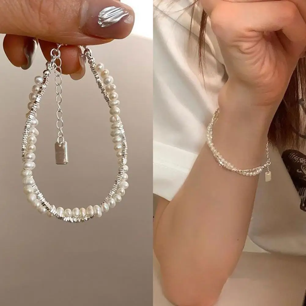 Lady Bracelet Double-layered Adjustable Length with Extended Chain Faux Pearl Copper Chain Gift Accentuating Elegance Daily Wear