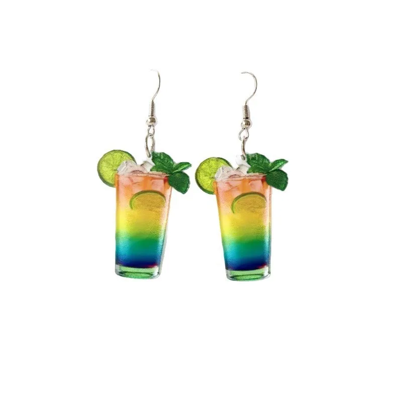 Tropical Cocktail Cup Colorful Earrings Acrylic 2D Flat Earrings Charm Travel Beverage Pendant Earrings Gift