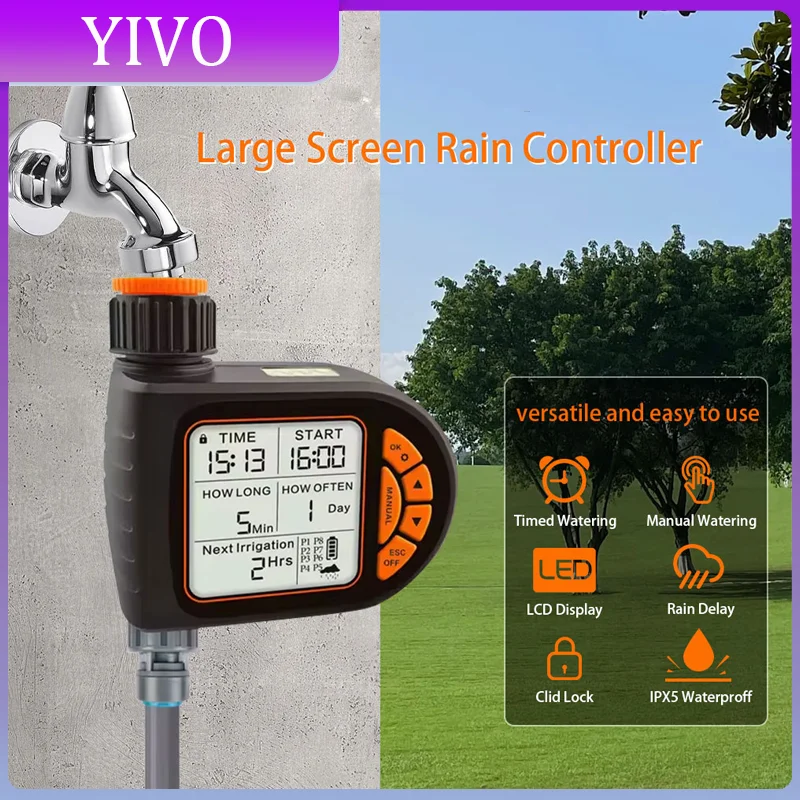 

Intelligent Garden Drip Irrigation Timer Large Screen LCD Automatic Watering Controller Gardens Balcony Farms Outdoor Irrigation