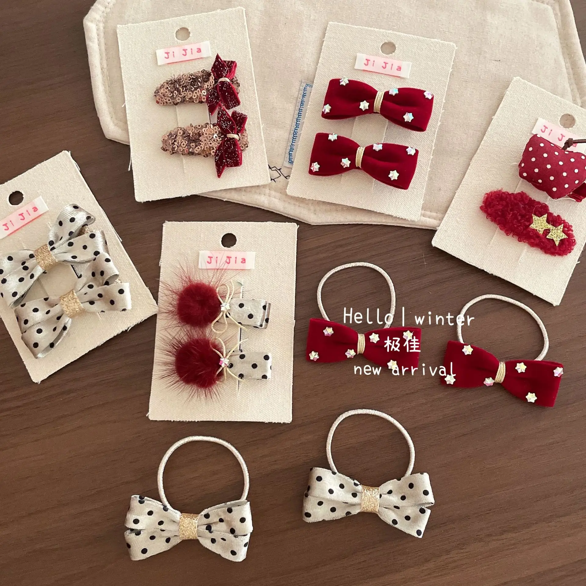 Hair Clips Hair Ties Kids New Year Red Bow Pompom Glitter Sequin Princess Polka Dot Fabric Small Lightweight Daily