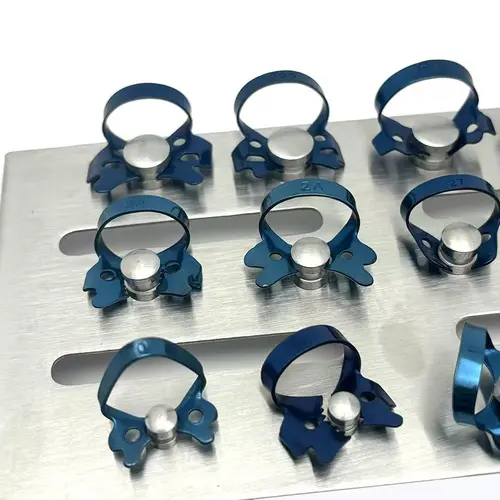 Imagen 2 del producto 1 Juego de abrazaderas de dique de goma para endodoncia Dental, Clips restauradores, abrazadera de dique, soporte de bandeja de acero inoxidable Dental, equipo de dentista
