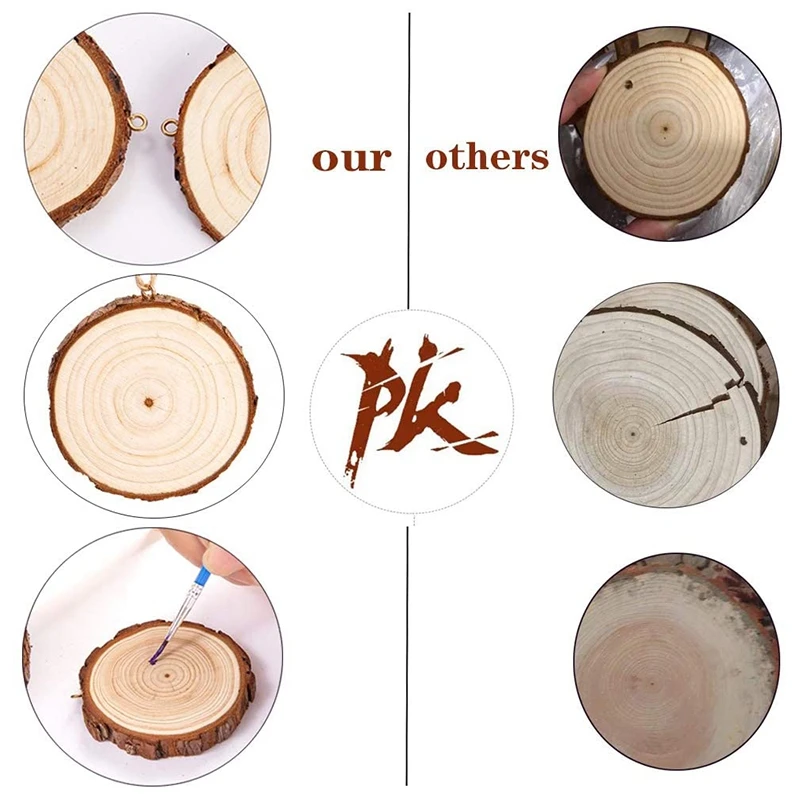 Natural Wood Slices 25 Pcs 2.75-3.0 Inch Unfinished Wood Crafts Christmas Ornament Wooden Circles For Craft And Arts