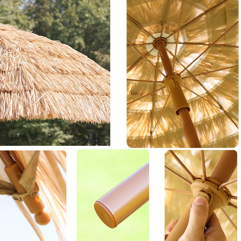 Garden Parasols 1.6m Thatch Beach Tropical Raffia Imitation Straw Umbrella & Multi Angle For Beach Bar Terraces Deck Customized