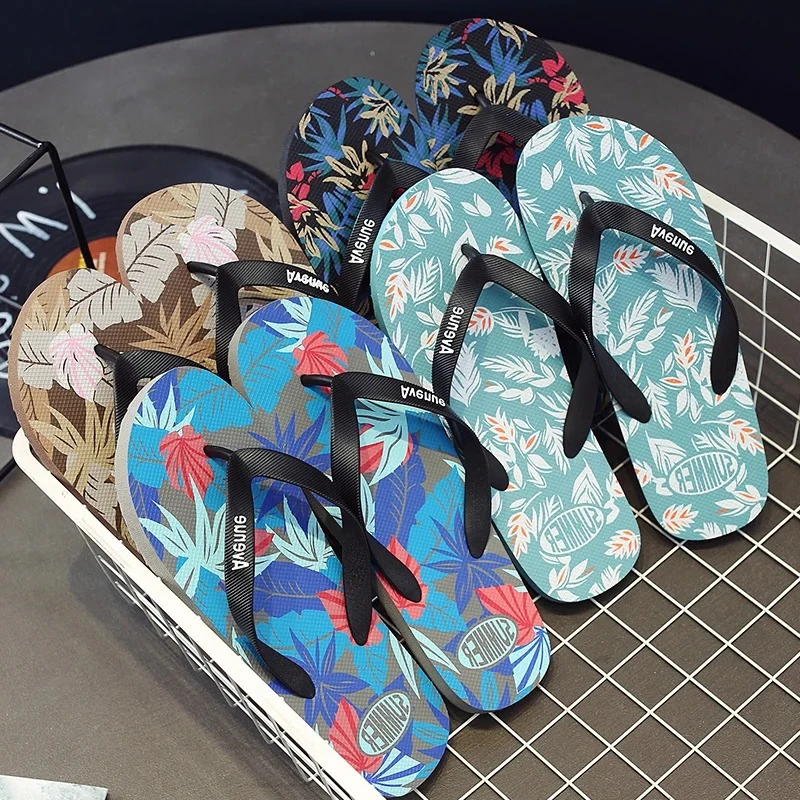 

Hawaii Floral Slippers Men Flip Flops Beach Sandals Non-Slip Flat Shoes Casual Slipper Indoor House Shoes for Men Outdoor Slides