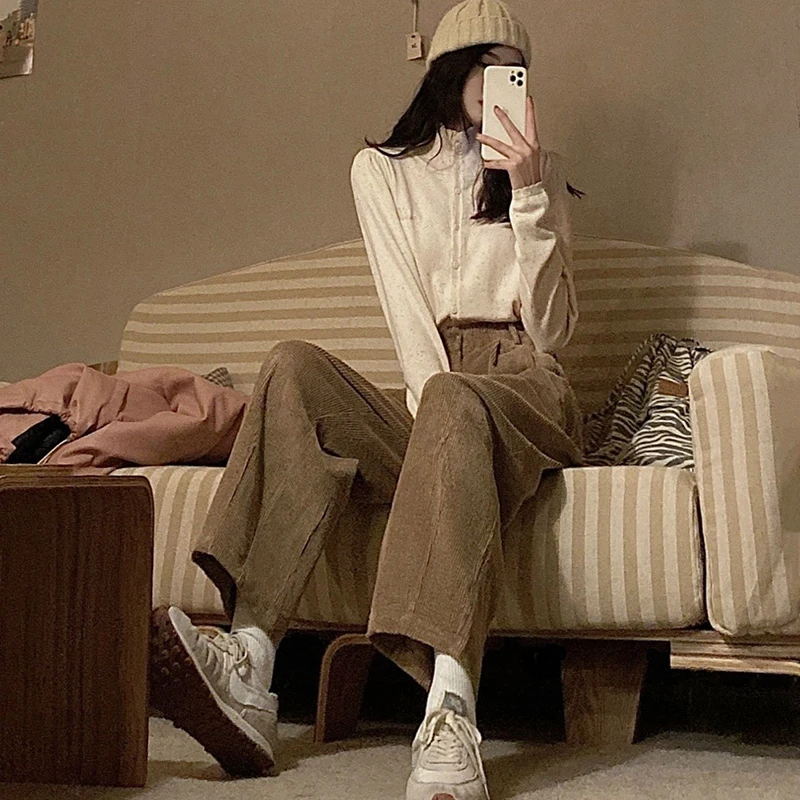 

Wide Leg Corduroy Pants Women Vintage High Waist Casual Trousers Straight Female Spring Autumn Velvet Loose Aesthetic Pants