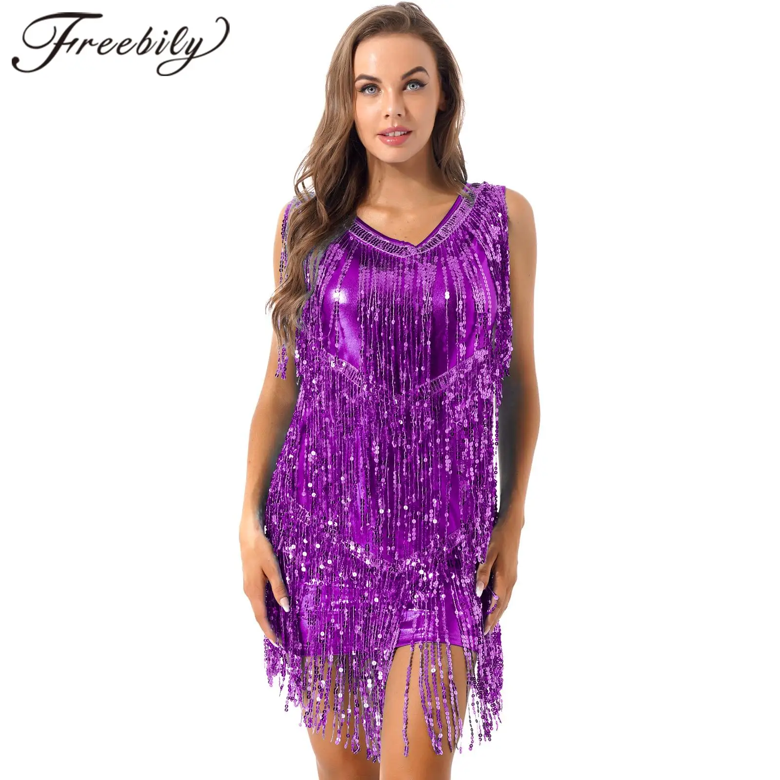 

Women Tassels Latin Dance Dress Sequin Fringed Chacha Ballroom Samba Tango Dancewear Jazz Dance Stage Performance Costumes