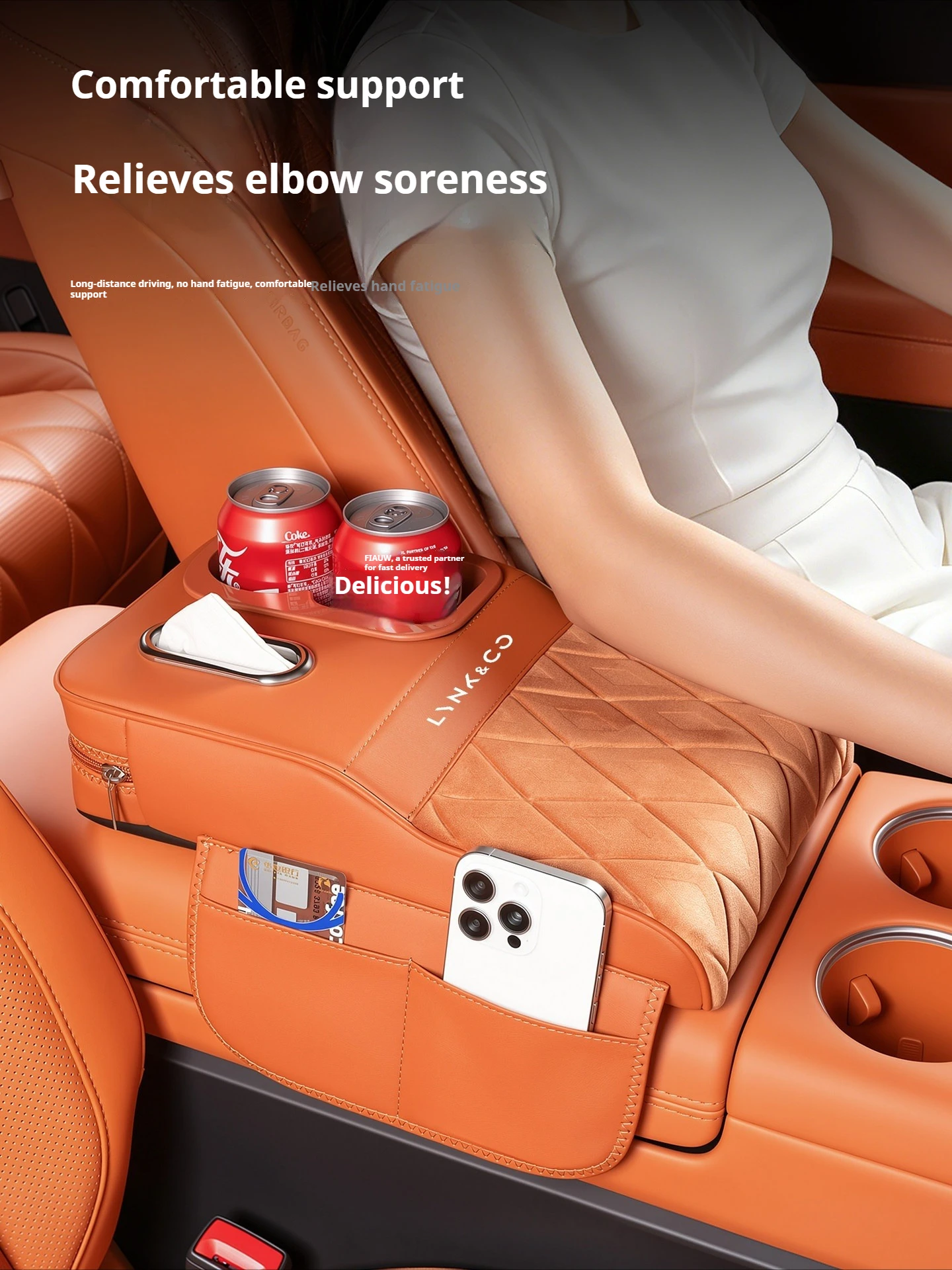 Fit For Lynk & Co 900 Z10 Suede Armrest Raised Cushion Tissue Holder With Cup Rack Car Modification