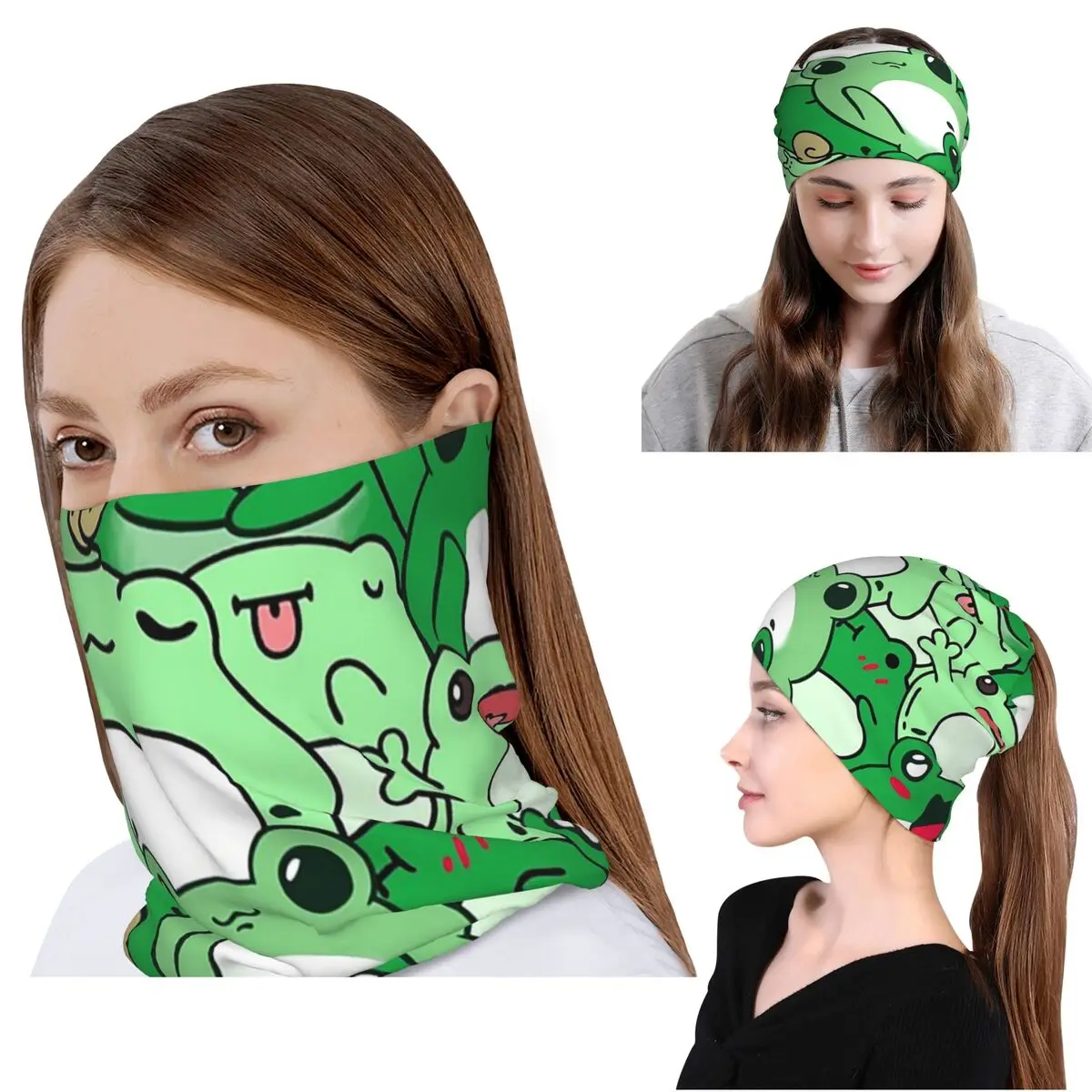 

Crowded Cute Frog Pattern Bandana Neck Cover Wrap Scarf Multifunction Face Mask Beanies Hat Unisex Adult Winter