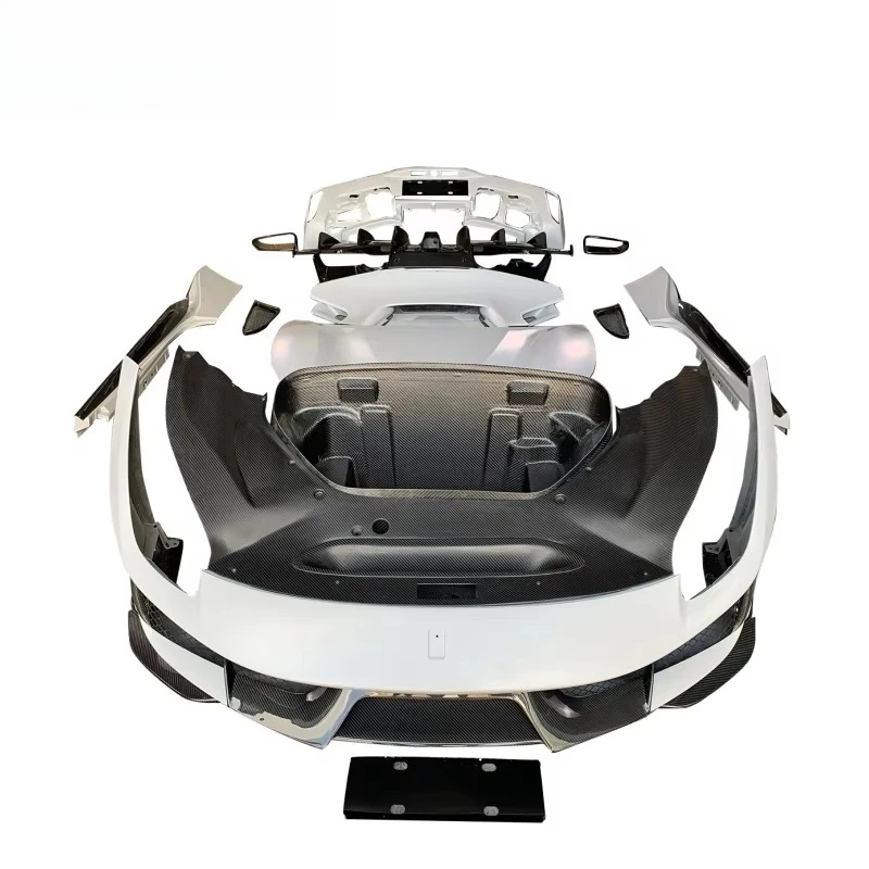 F488 Karosserie-Kit im Wide PA-Stil aus Trockenkohlefasermaterial mit Motorhaube und komplettem Stoßfänger-Bodykit für 488