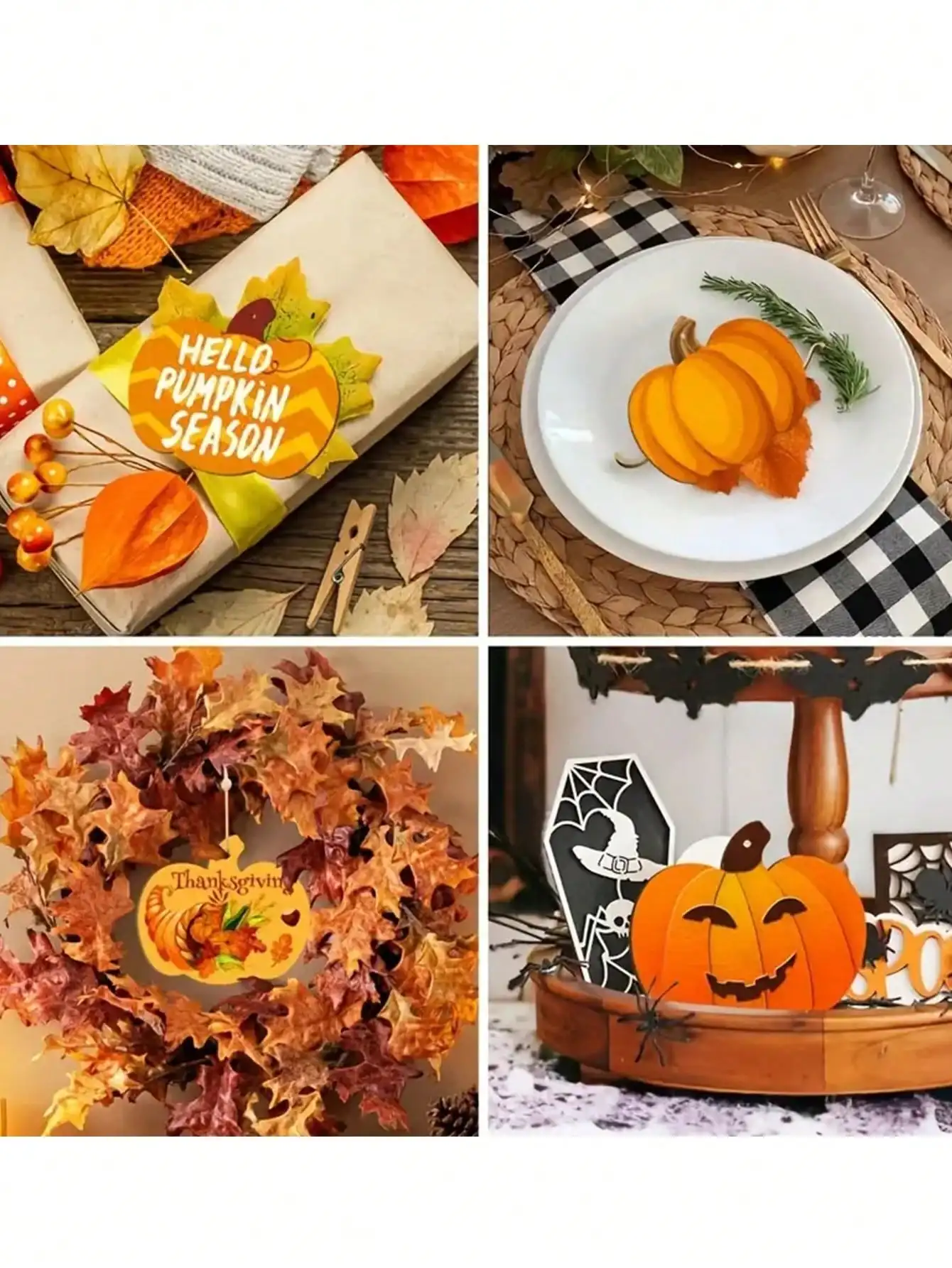 12/24 DIY wooden pumpkin papercuts for Halloween and Thanksgiving and autumn hanging decorations