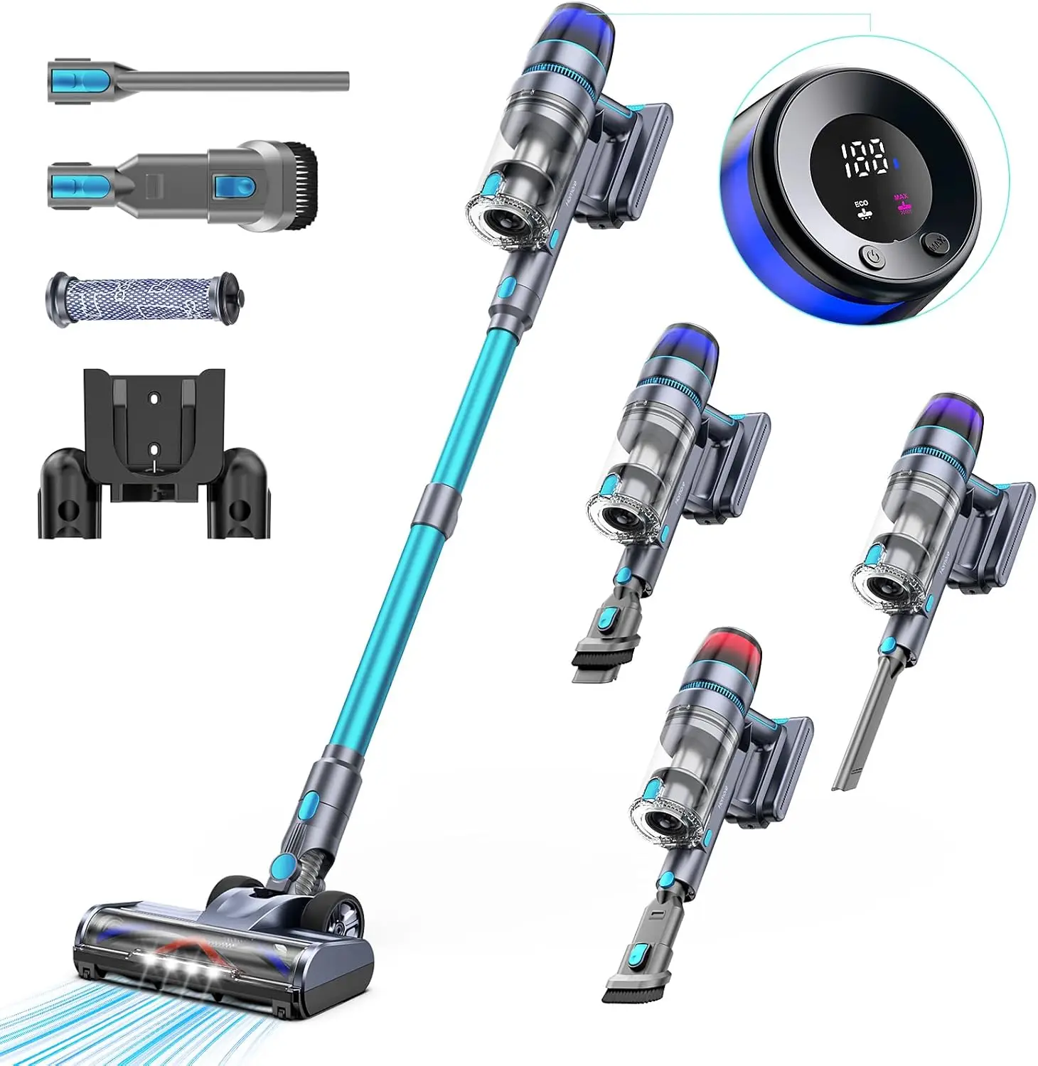 Homore 600W 56000PA Powerful Cordless Vacuum Cleaner with LED Color Screen Automatic Suction Mode Self -Standing Function