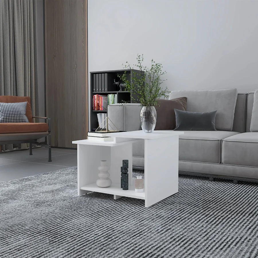 

White Coffee Table with Open Storage