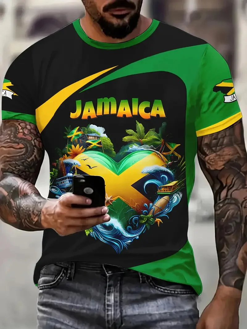 ثلاثية الأبعاد طباعة جامايكا الطائر الطنان الجرافيك تي شيرت للرجال عادية كم قصير طاقم الرقبة بلايز الرجال حجم كبير جامايكا العلم التي شيرت