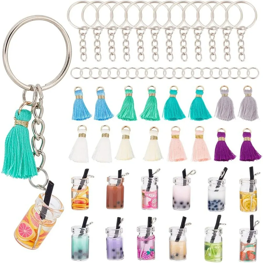 

60 шт., набор брелоков для пузырькового чая, красочный набор для изготовления брелоков Boba, брелок для чая с молоком, аксессуары, подвески Boba, чашка для чая с молоком