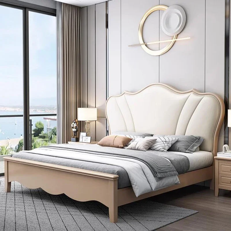 Sleeping Beige Double Bed Princess Designer Large Modern Headboard Double Bed Bases Full Designer Cama Solteiro Unique Furniture view 5