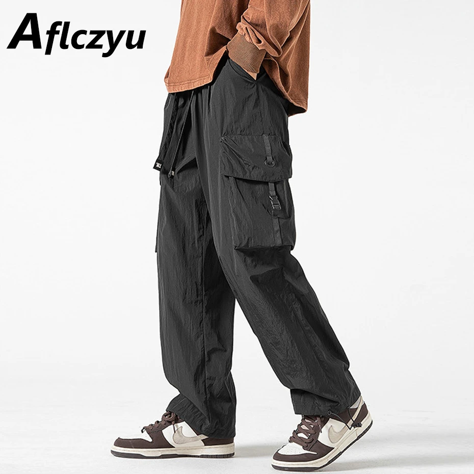 Black Cargo Pants Men Tactical Camping Pants Fashion Casual Solid Color Trousers Male Paratrooper Pants