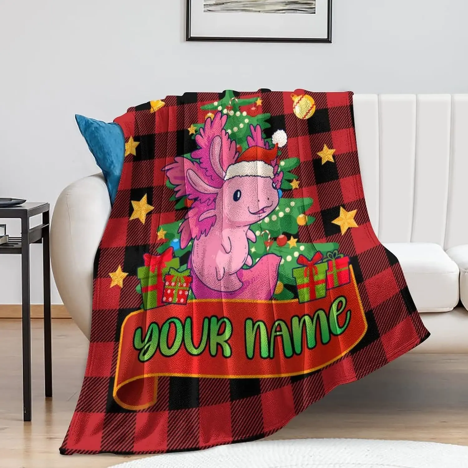 Axolotl blankets for women and men in both sizes - Soft plush blankets for beds and sofas - Cute red Christmas gift