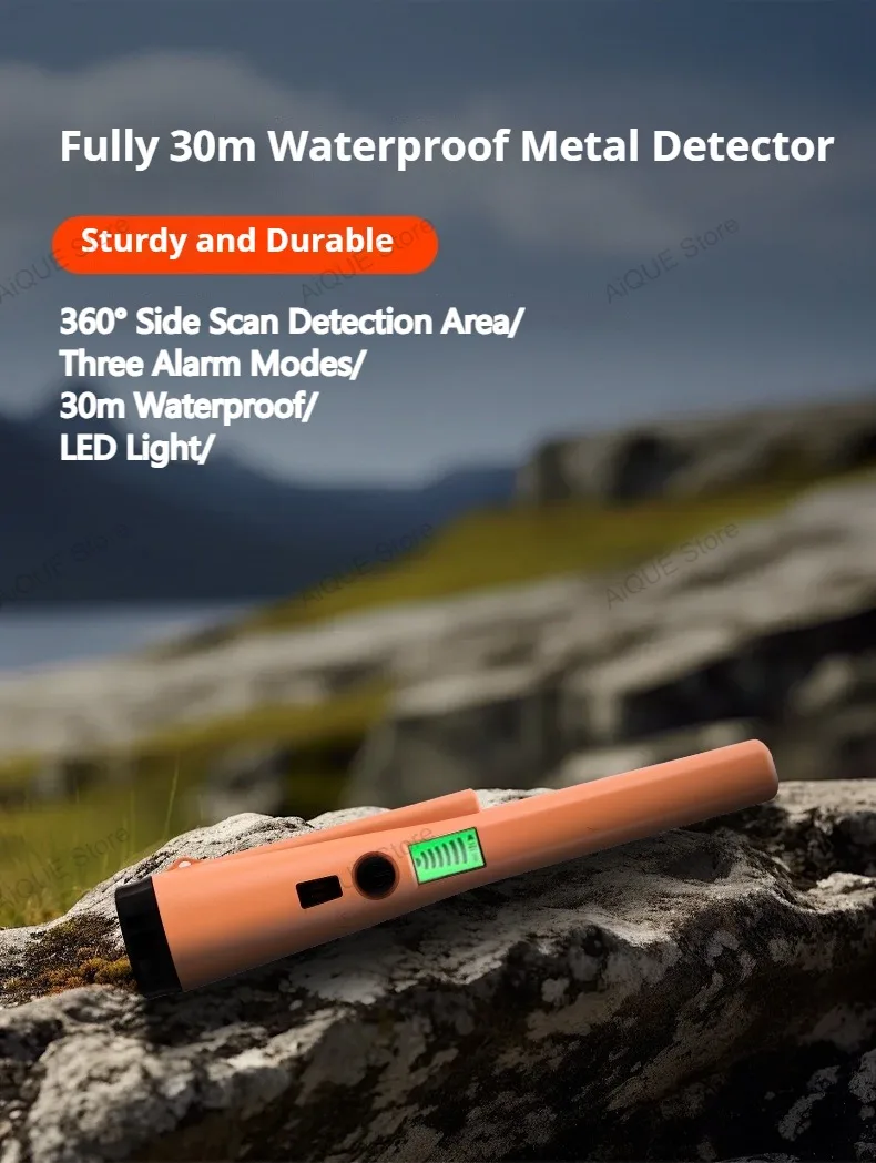AiQUE 30m Waterproof Upgrade Metal Detector Pointer Accurate Positioning IP68 Hand Held Induction Diving Treasure Display
