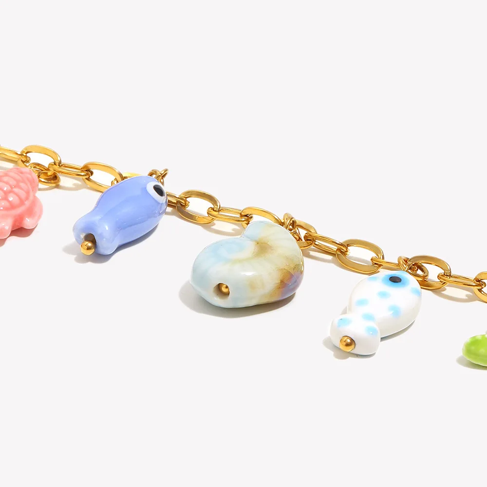 الموضة الملونة الأسماك نجم البحر السلاحف البحرية محارة السيراميك قلادة قلادة الفولاذ المقاوم للصدأ قابل للتعديل مقاوم للماء مجوهرات نسائية