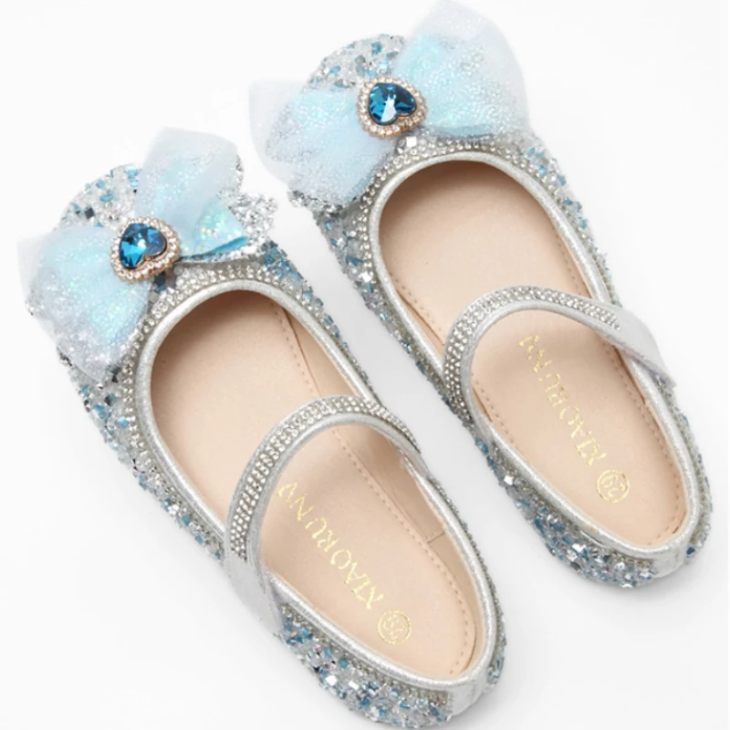 Scarpe da festa per ragazza bambini Dance Bling Wedding Mary Jane scarpe punta tonda scarpe in pelle con strass poco profonde Hook & Loop