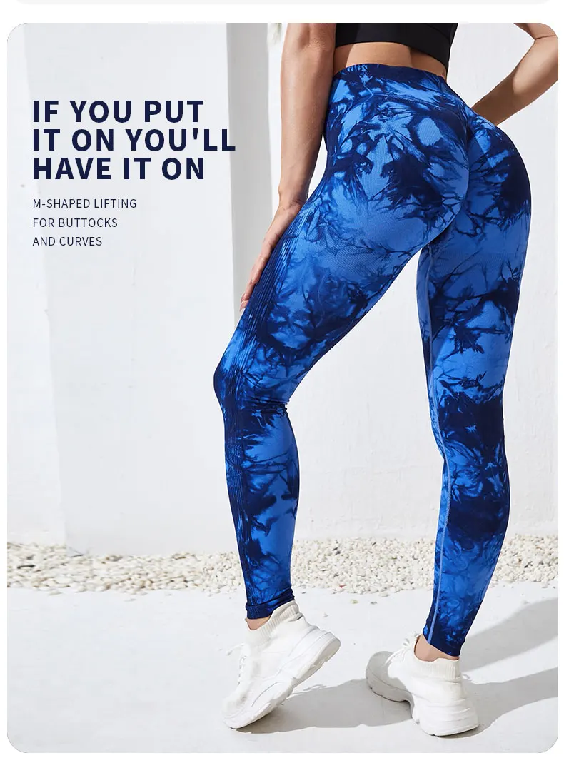 Damen-Leggings mit Batikmuster, neun Zehntel, hohe Taille, Yogahose, weich, dehnbar, Workout-Laufhose, atmungsaktiv, bequem – Detail 2