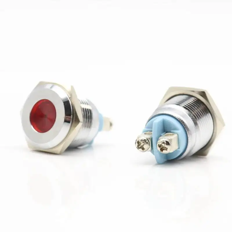 12/16/19/22mm Lampu Indikator LED Logam Lampu Peringatan Daya Tahan Air Tombol Merah Hijau Kuning Biru Putih 3-6V 12-24V 220V